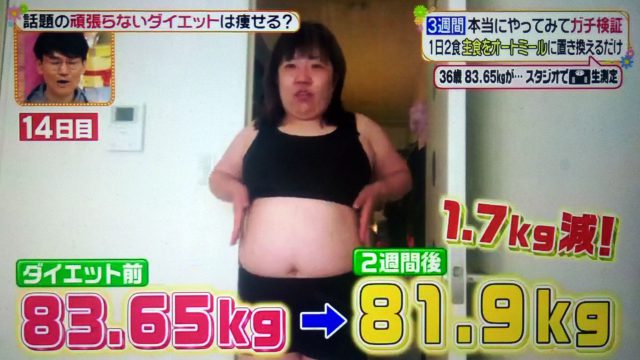 オートミールダイエットのやり方と効果｜3週間で-5.16kgの減量【ヒルナンデス】