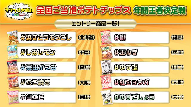 【ザワつく大晦日】ご当地ポテトチップス年間王者決定戦の結果｜優勝はもも(桃)ポテトチップ！