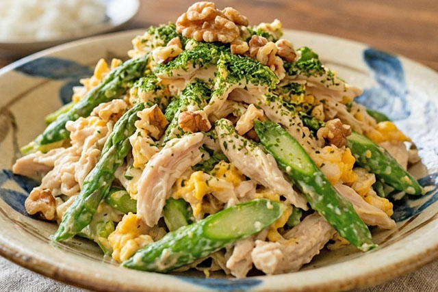 【きょうの料理】ささ身とアスパラのマヨ和えくるみ青海苔風味のレシピ 和田明日香さん和え物料理